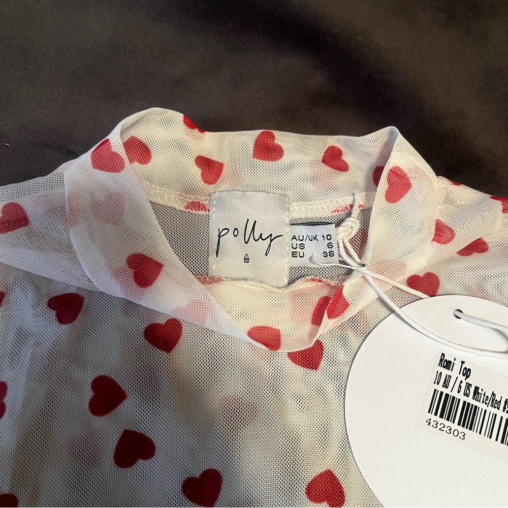 Sheer Top with Red Heart Pattern